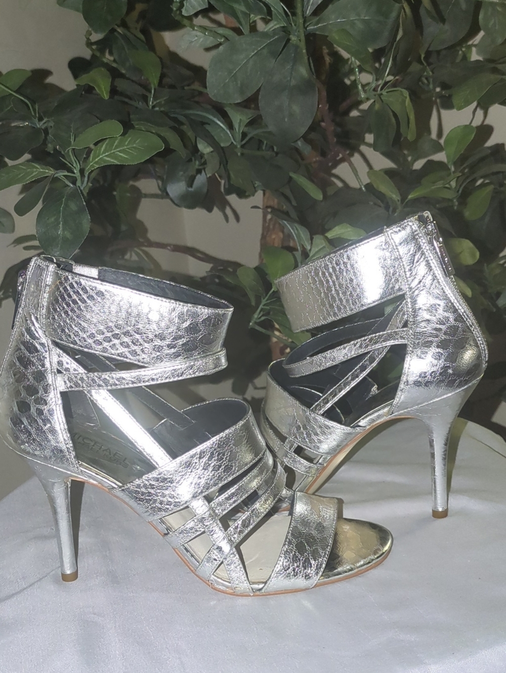 Michael Kors Metallic Silver Strappy Stiletto Sandals